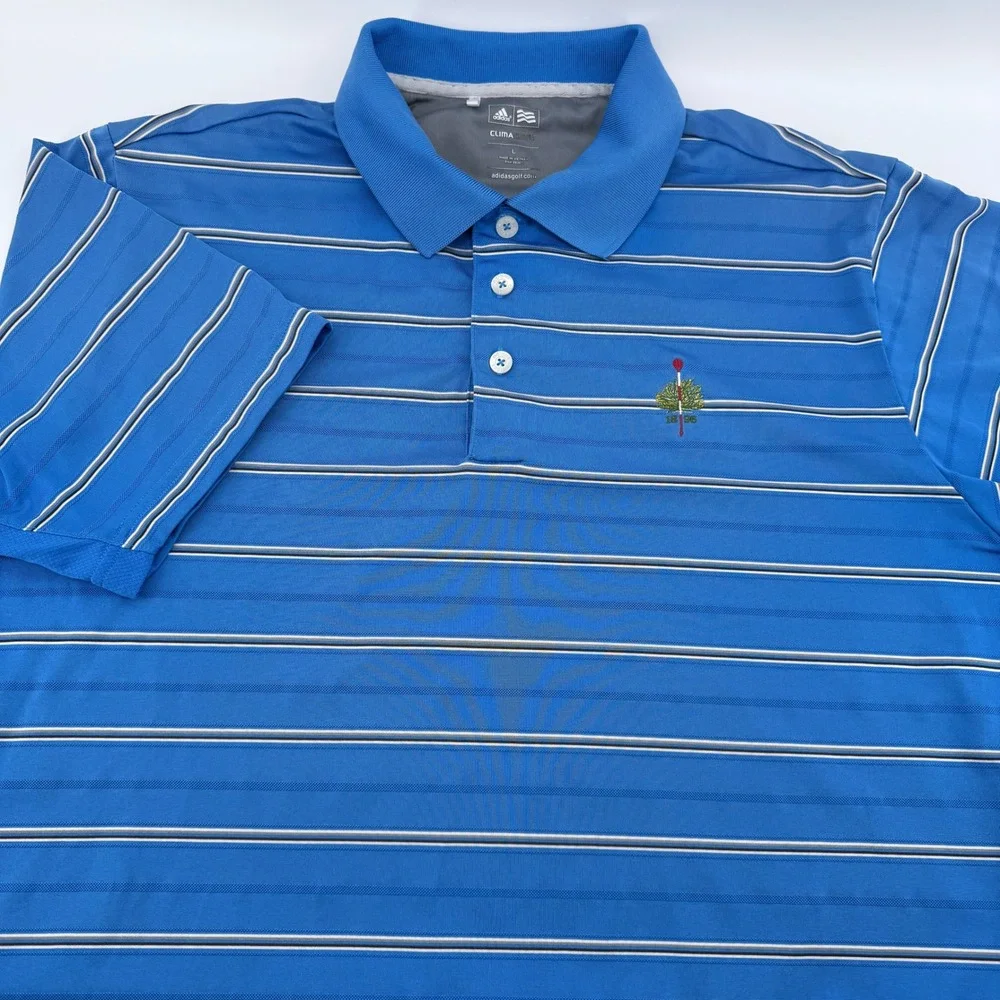 Adidas Golf Polo Shirt Men's Large Blue Striped ClimaCool Short Sleeve Merion CC